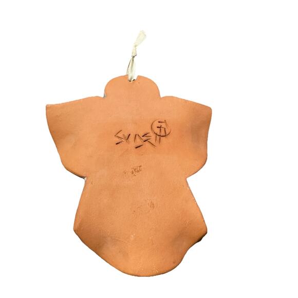 Rare Hand painted Terracotta Angel Shaped Tile With Angel Painted 7x8in Artist - Picture 3 of 6